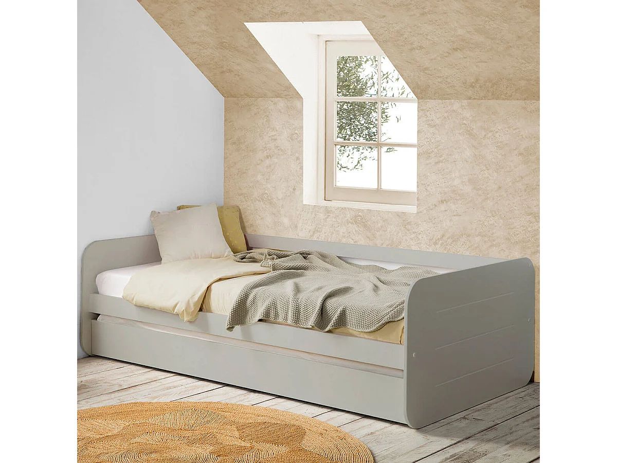 ZELLA - Lit Gigogne 90x190 cm coloris Gris