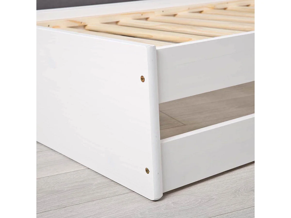 BARBARA - Lit Gigogne 3 Couchages 90x200cm Bois Massif Vernis Blanc