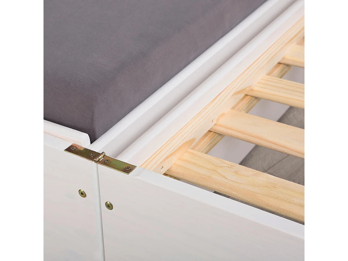 BARBARA - Lit Gigogne 3 Couchages 90x200cm Bois Massif Vernis Blanc