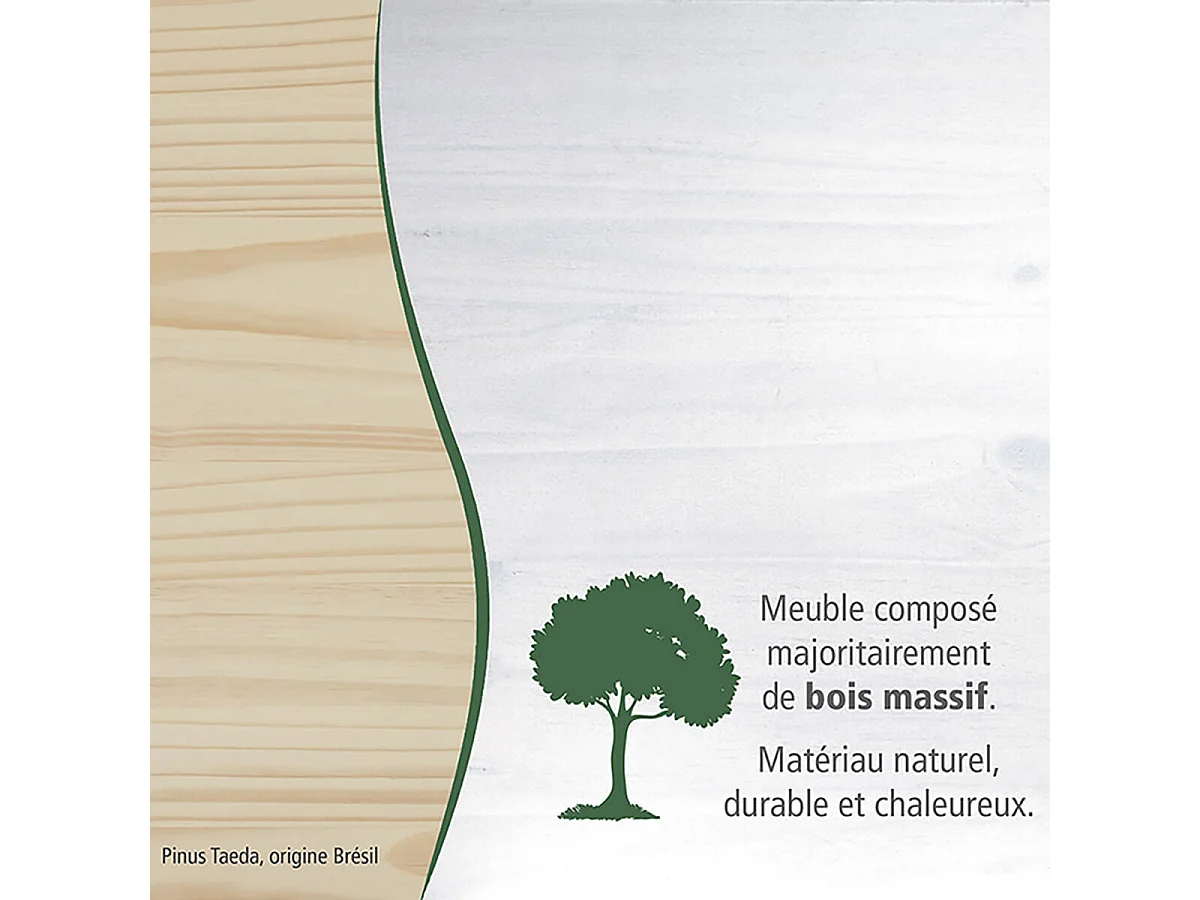 BARBARA - Lit Gigogne 3 Couchages 90x200cm Bois Massif Vernis Blanc