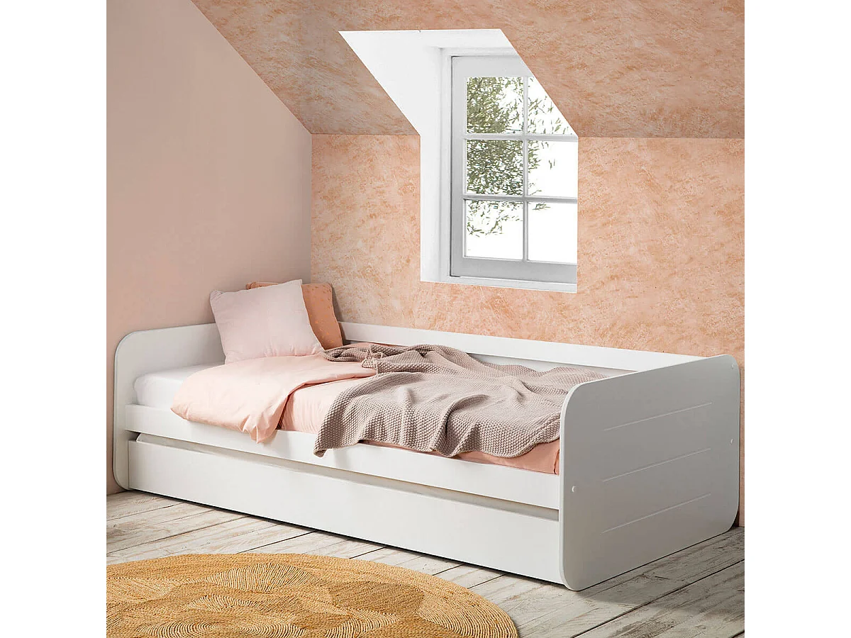 ZELLA - Lit Gigogne 90x190 cm coloris Blanc