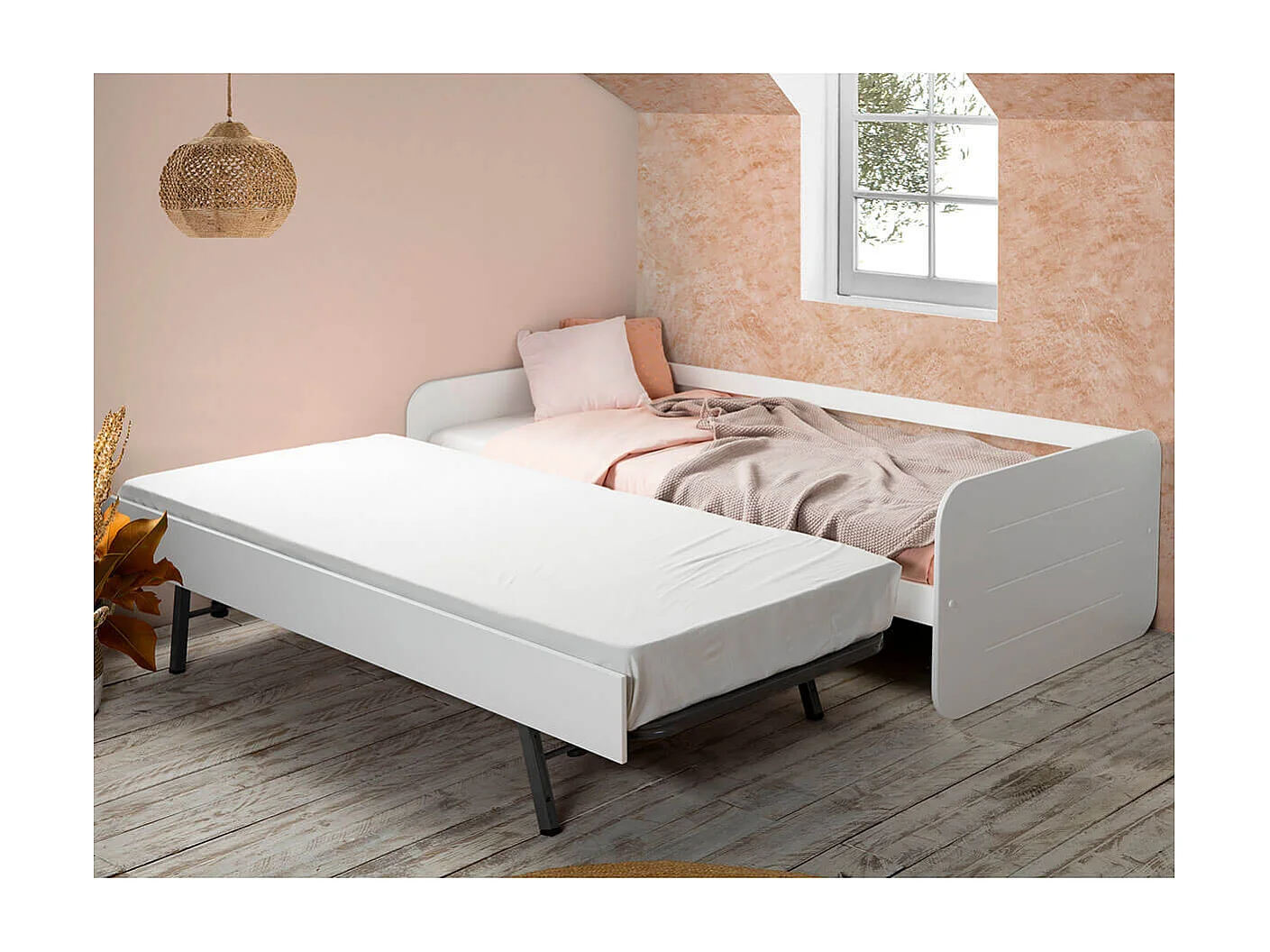 ZELLA - Lit Gigogne 90x190 cm coloris Blanc
