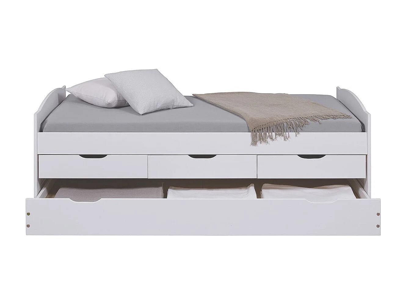 SYDNEY - Lit Gigogne 90x200cm + 3 Tiroirs Bois Massif Vernis Blanc