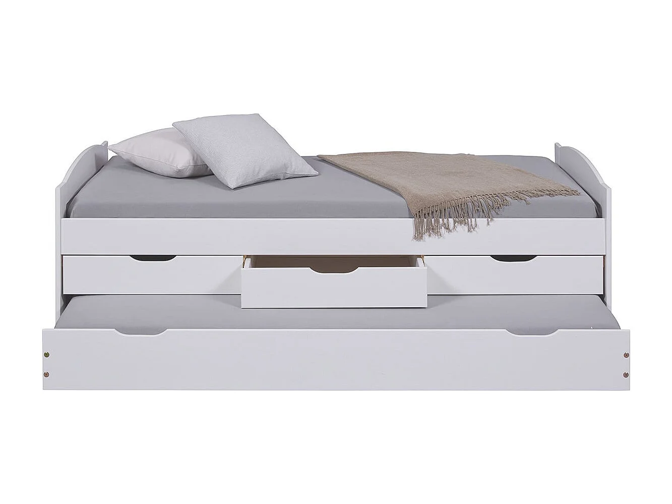 SYDNEY - Lit Gigogne 90x200cm + 3 Tiroirs Bois Massif Vernis Blanc