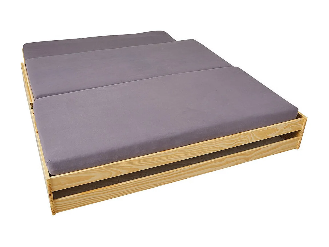 JESSICA - Lit Gigogne 3 Couchages 90x200cm Bois Massif Vernis Naturel