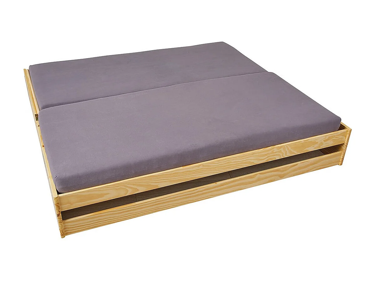 JESSICA - Lit Gigogne 3 Couchages 90x200cm Bois Massif Vernis Naturel