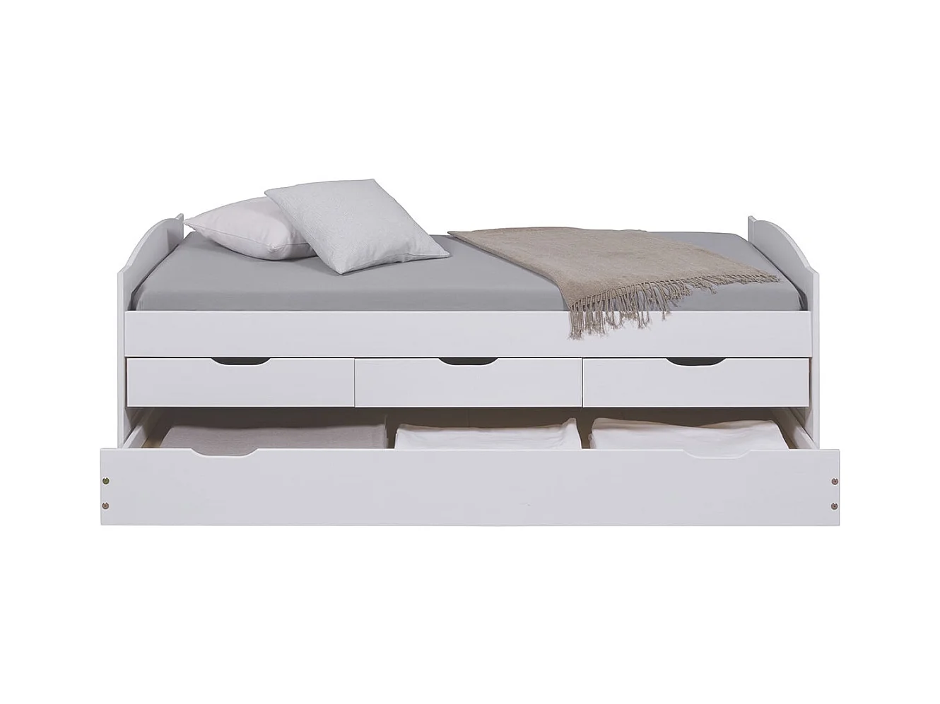 SYDNEY - Lit Gigogne 90x190cm + 3 Tiroirs Bois Massif Vernis Blanc