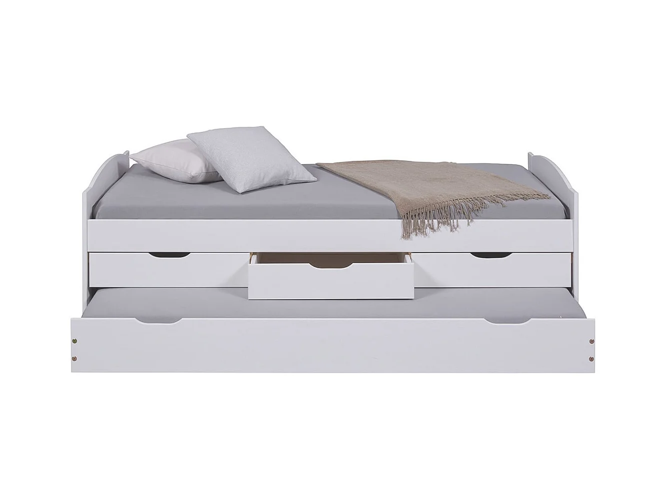 SYDNEY - Lit Gigogne 90x190cm + 3 Tiroirs Bois Massif Vernis Blanc