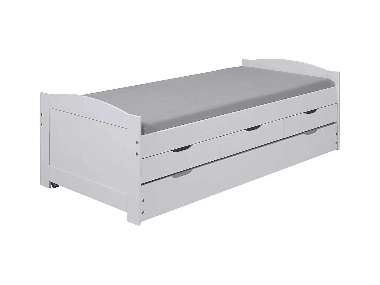 SYDNEY - Lit Gigogne 90x190cm + 3 Tiroirs Bois Massif Vernis Blanc