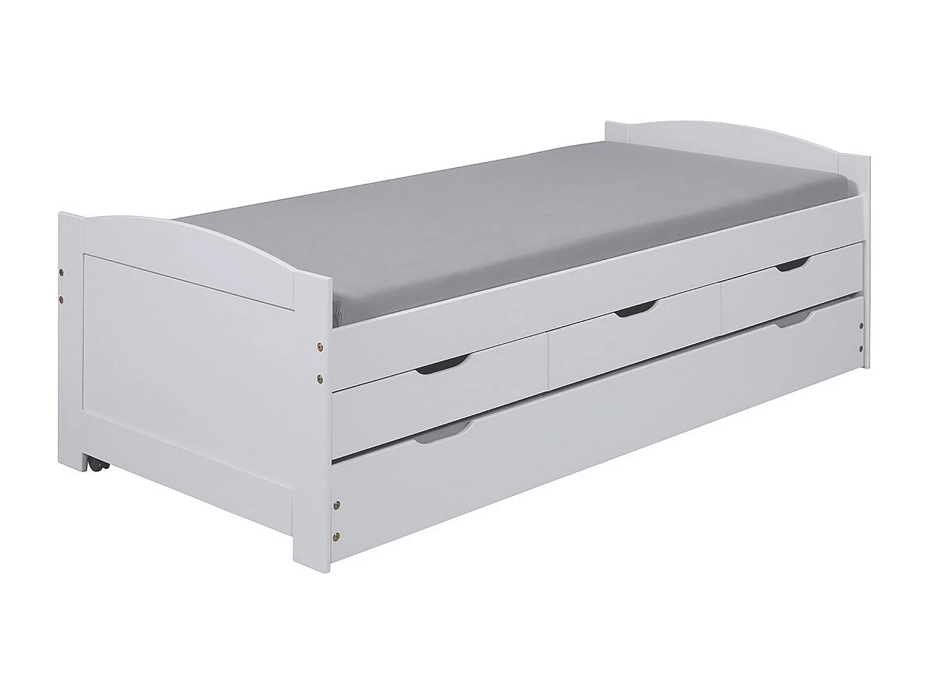 SYDNEY - Lit Gigogne 90x190cm + 3 Tiroirs Bois Massif Vernis Blanc