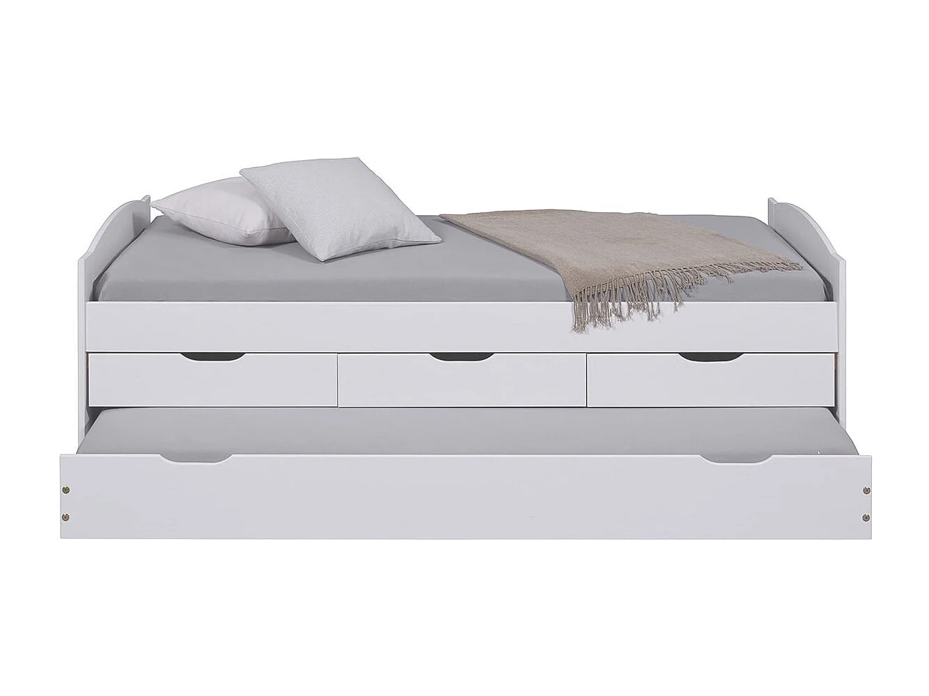 SYDNEY - Lit Gigogne 90x190cm + 3 Tiroirs Bois Massif Vernis Blanc