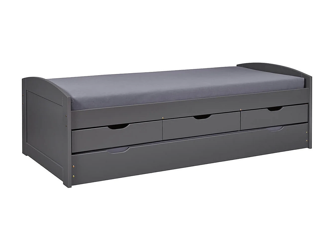 STRADI - Lit Gigogne 90x200cm + 3 Tiroirs Vernis Gris