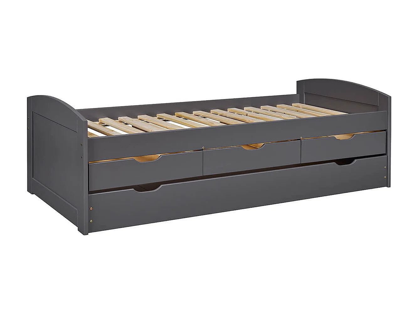 STRADI - Lit Gigogne 90x200cm + 3 Tiroirs Vernis Gris