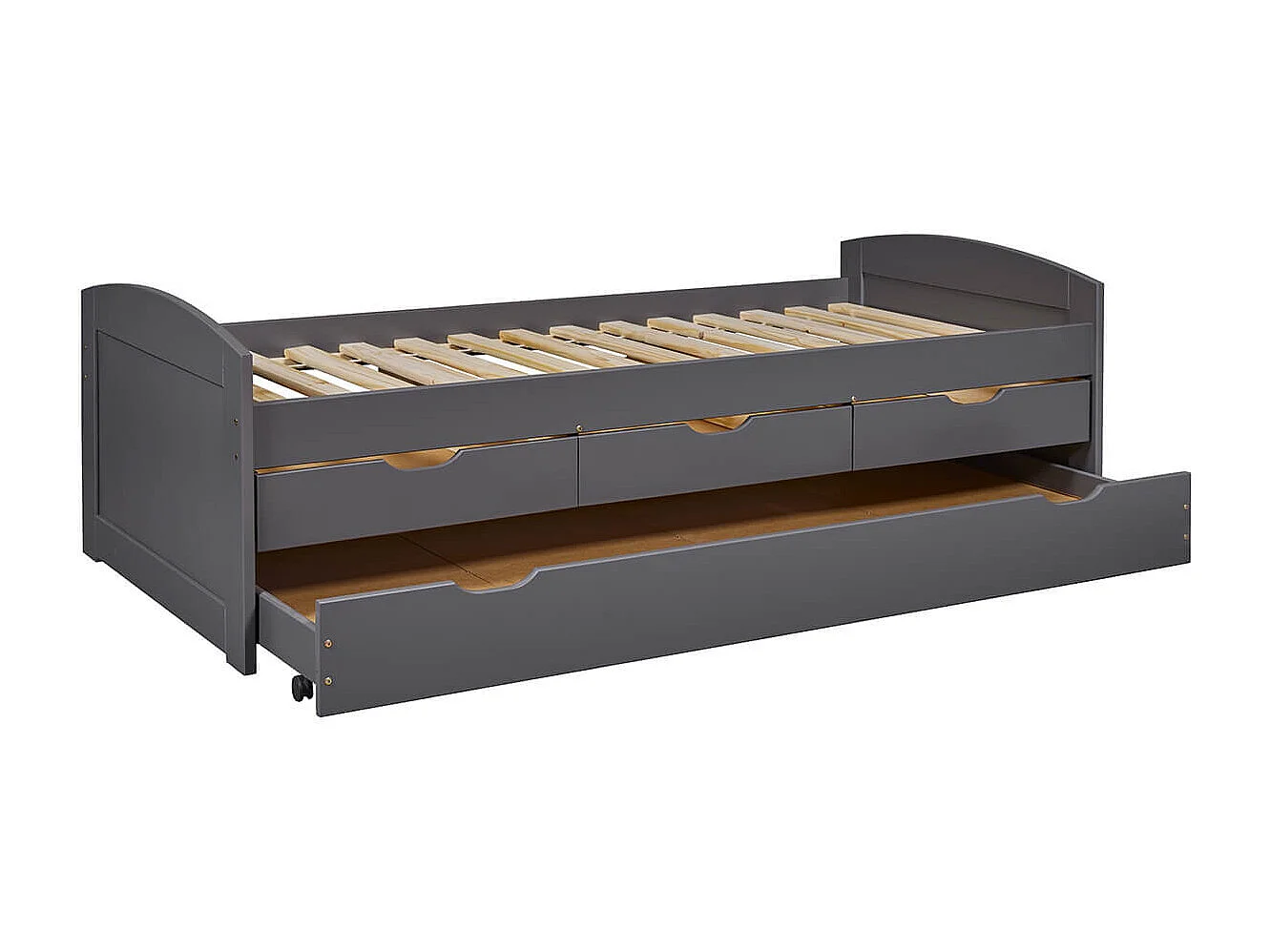 STRADI - Lit Gigogne 90x200cm + 3 Tiroirs Vernis Gris