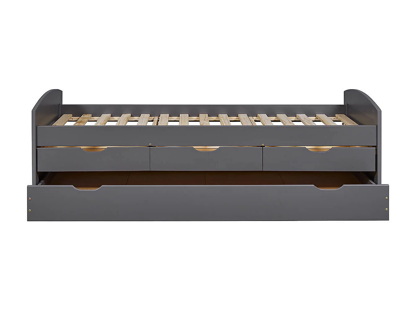 STRADI - Lit Gigogne 90x200cm + 3 Tiroirs Vernis Gris