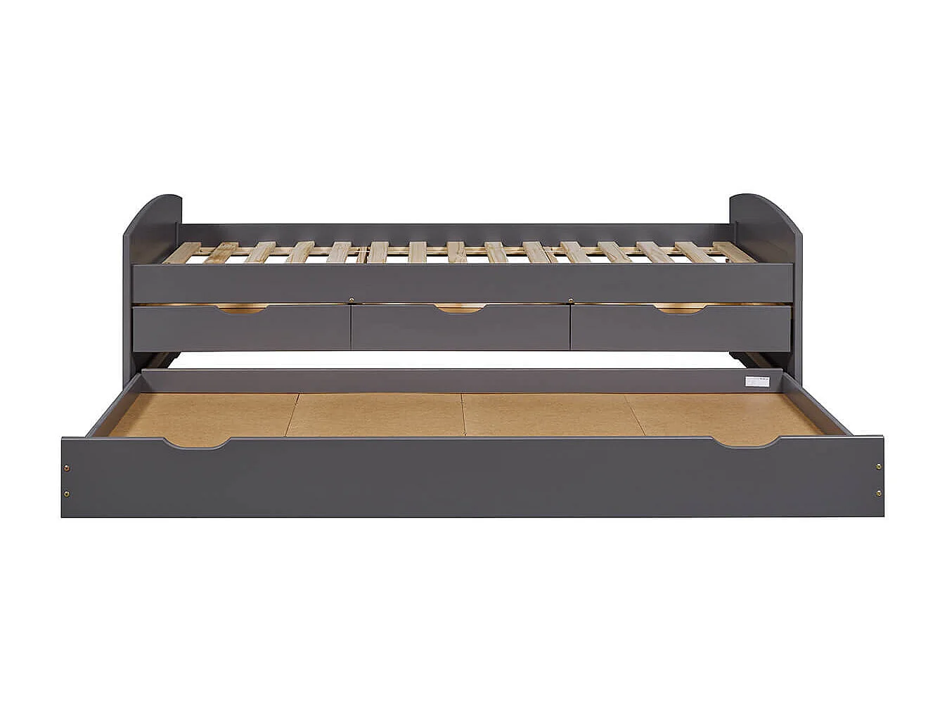 STRADI - Lit Gigogne 90x200cm + 3 Tiroirs Vernis Gris