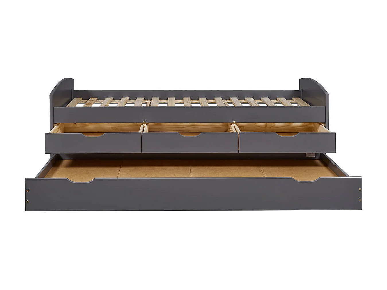 STRADI - Lit Gigogne 90x200cm + 3 Tiroirs Vernis Gris