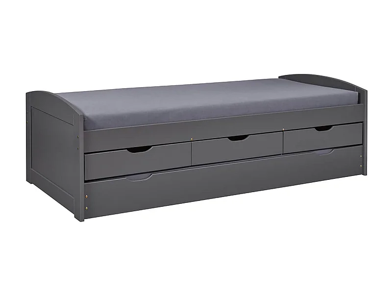 STRADI - Lit Gigogne 90x200cm + 3 Tiroirs Vernis Gris