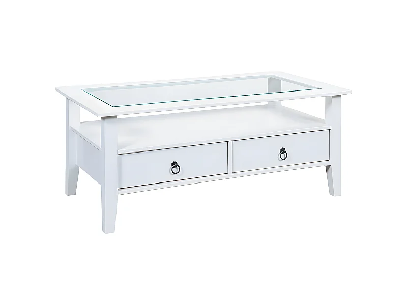 NATUR - Table Basse Rectangulaire Bois Massif Vernis Blanc