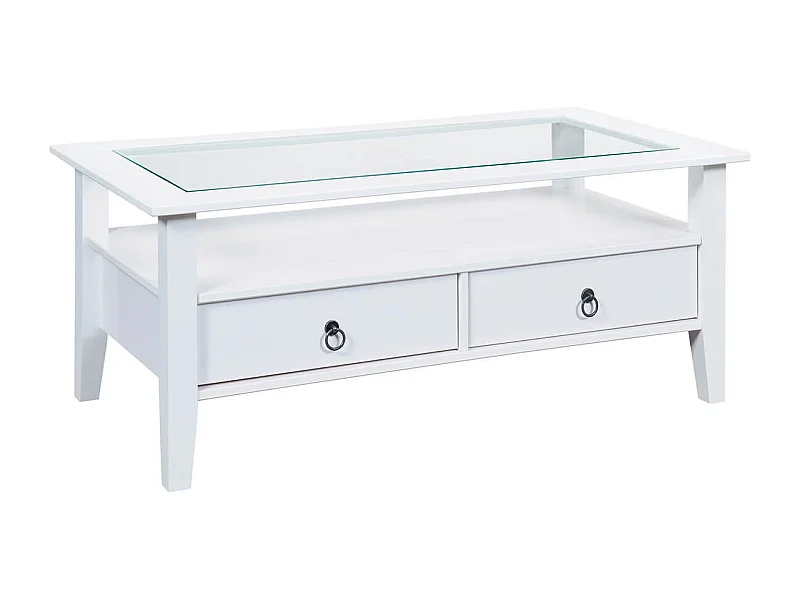 NATUR - Table Basse Rectangulaire Bois Massif Vernis Blanc