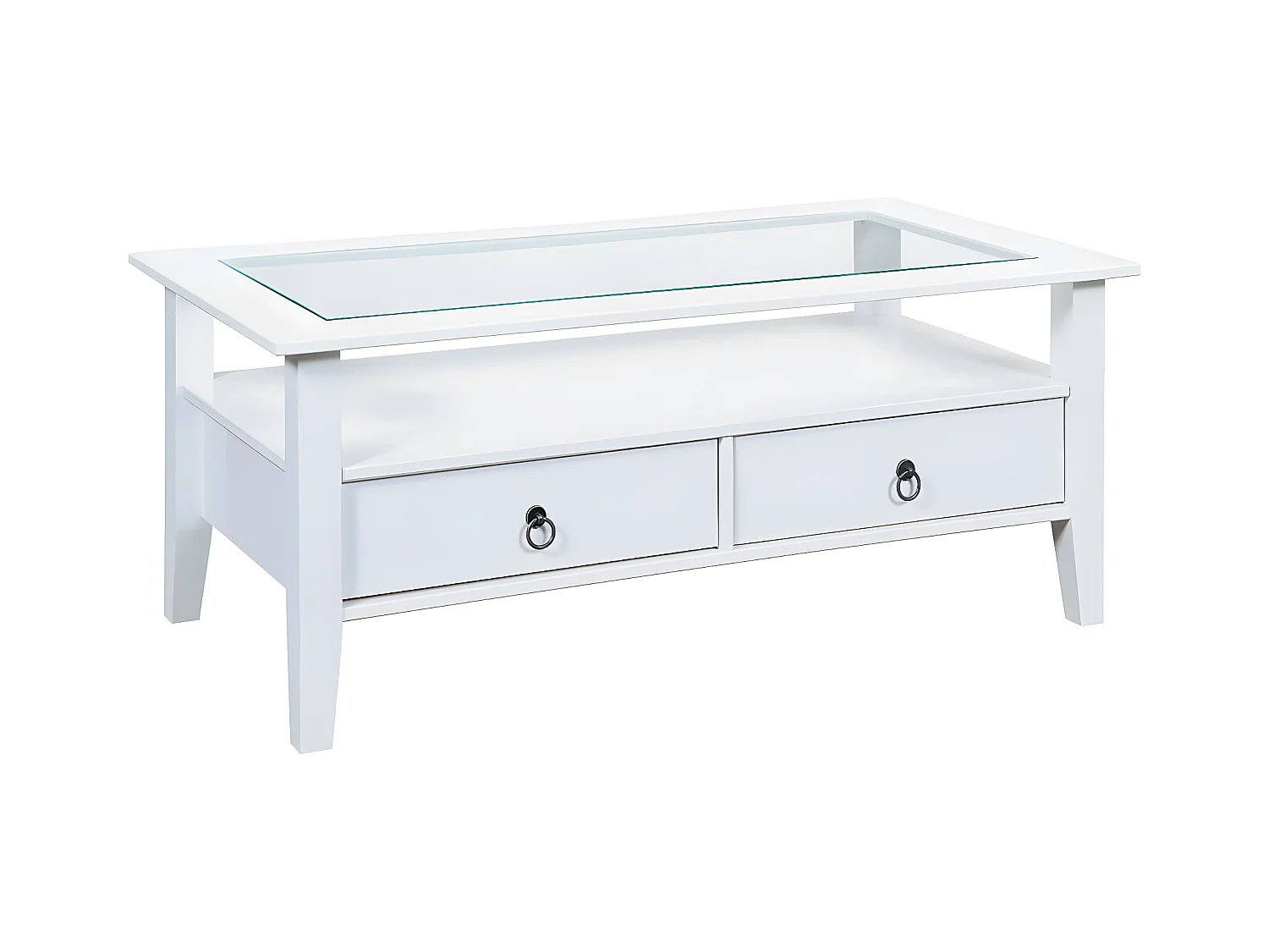 NATUR - Table Basse Rectangulaire Bois Massif Vernis Blanc