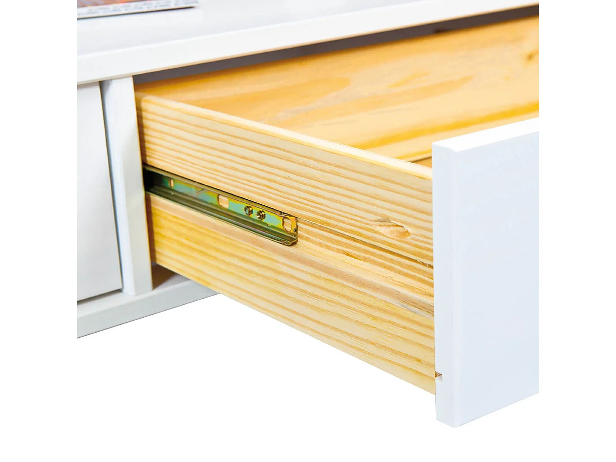 NATUR - Table Basse Rectangulaire Bois Massif Vernis Blanc