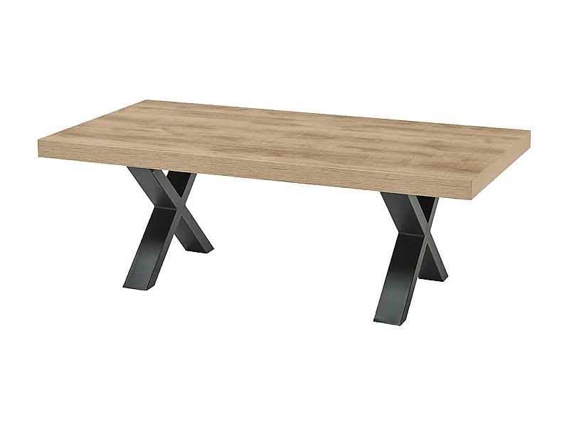 CEDRA - Table Basse Aspect Bois Piètement X Métal Poudré Noir