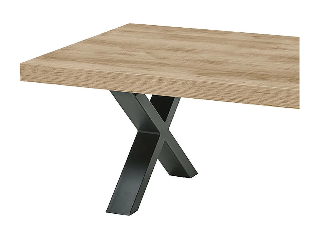 CEDRA - Table Basse Aspect Bois Piètement X Métal Poudré Noir
