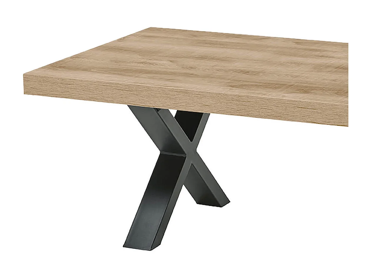 CEDRA - Table Basse Aspect Bois Piètement X Métal Poudré Noir