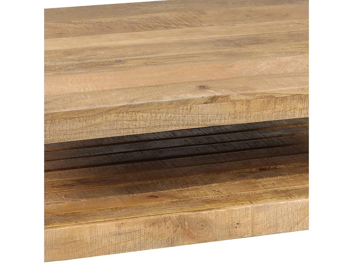 PALISSA - Table Basse avec Etagère Bois et Acier Patiné