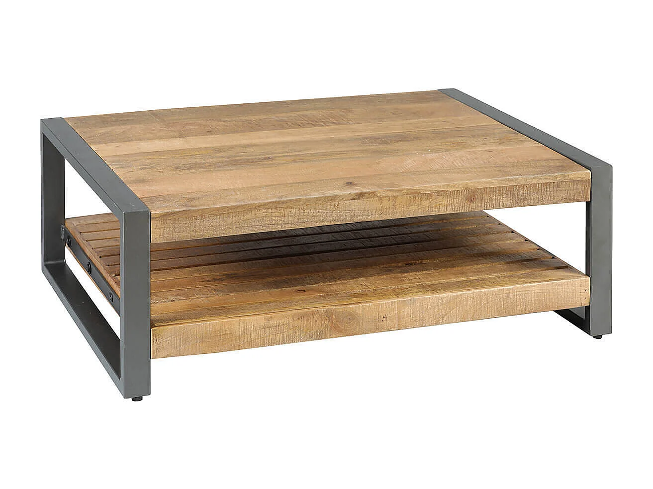 PALISSA - Table Basse avec Etagère Bois et Acier Patiné