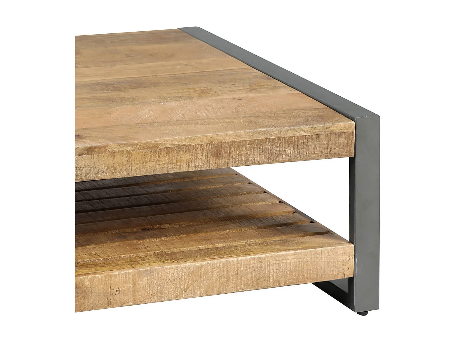 PALISSA - Table Basse avec Etagère Bois et Acier Patiné
