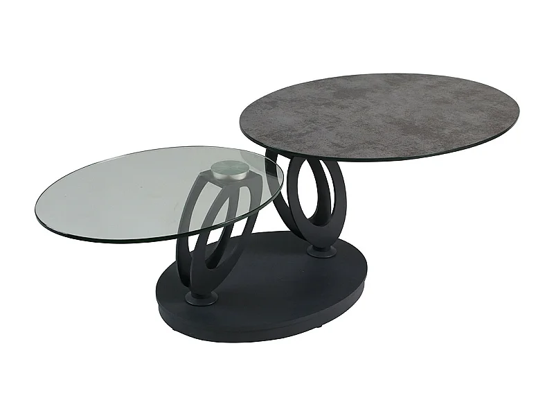VITAK - Table Basse Ovale Plateaux Verre et Céramique Gris