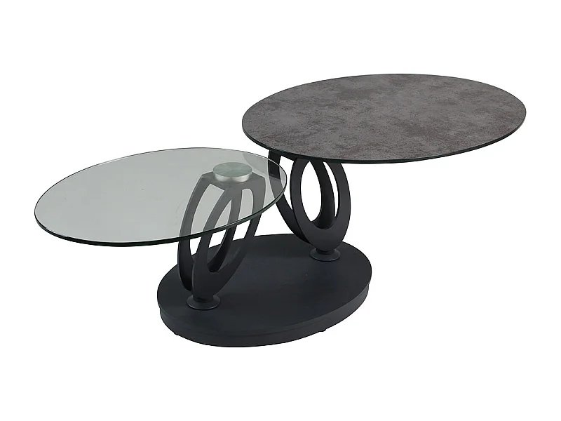 VITAK - Table Basse Ovale Plateaux Verre et Céramique Gris