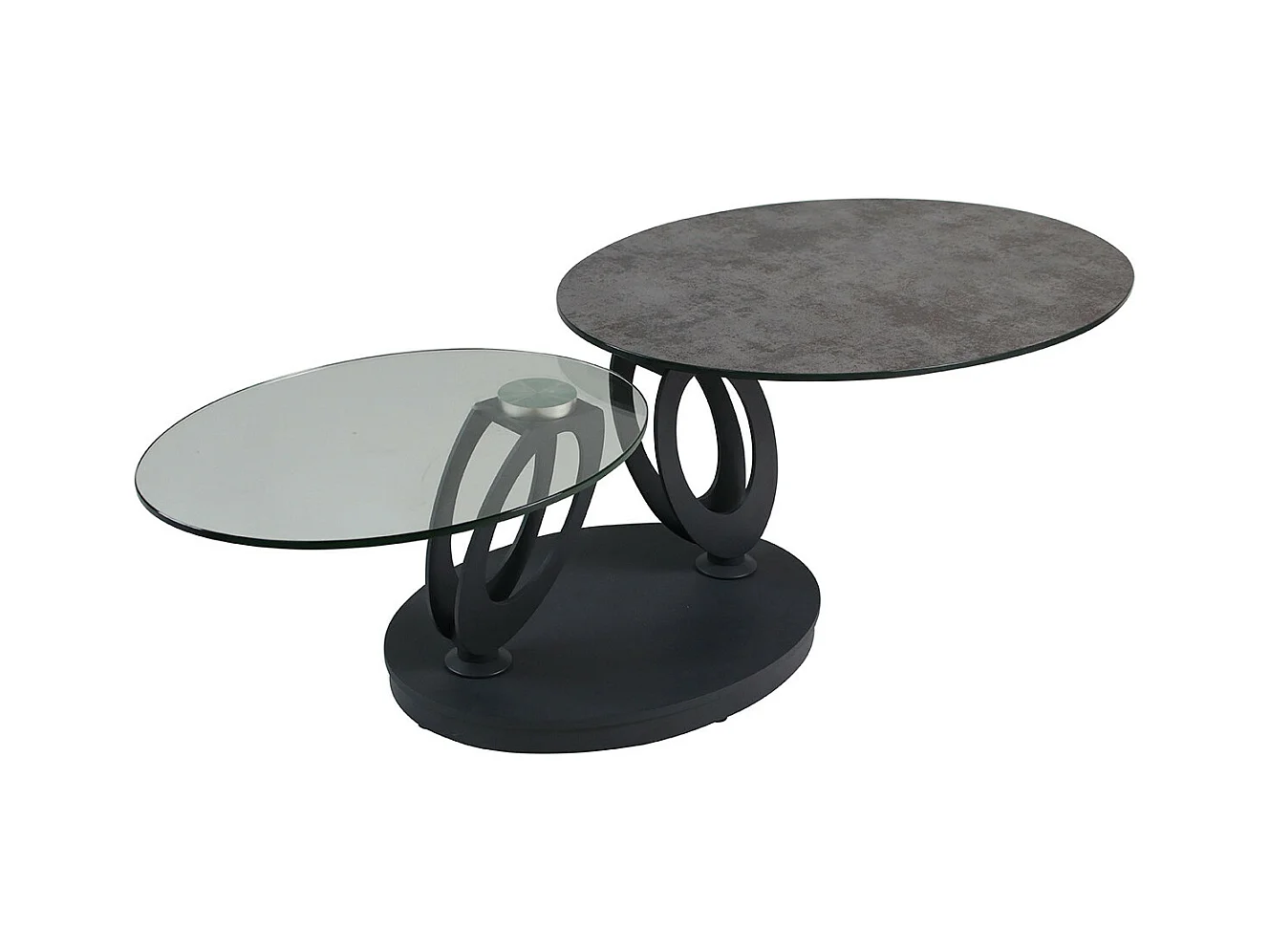 VITAK - Table Basse Ovale Plateaux Verre et Céramique Gris