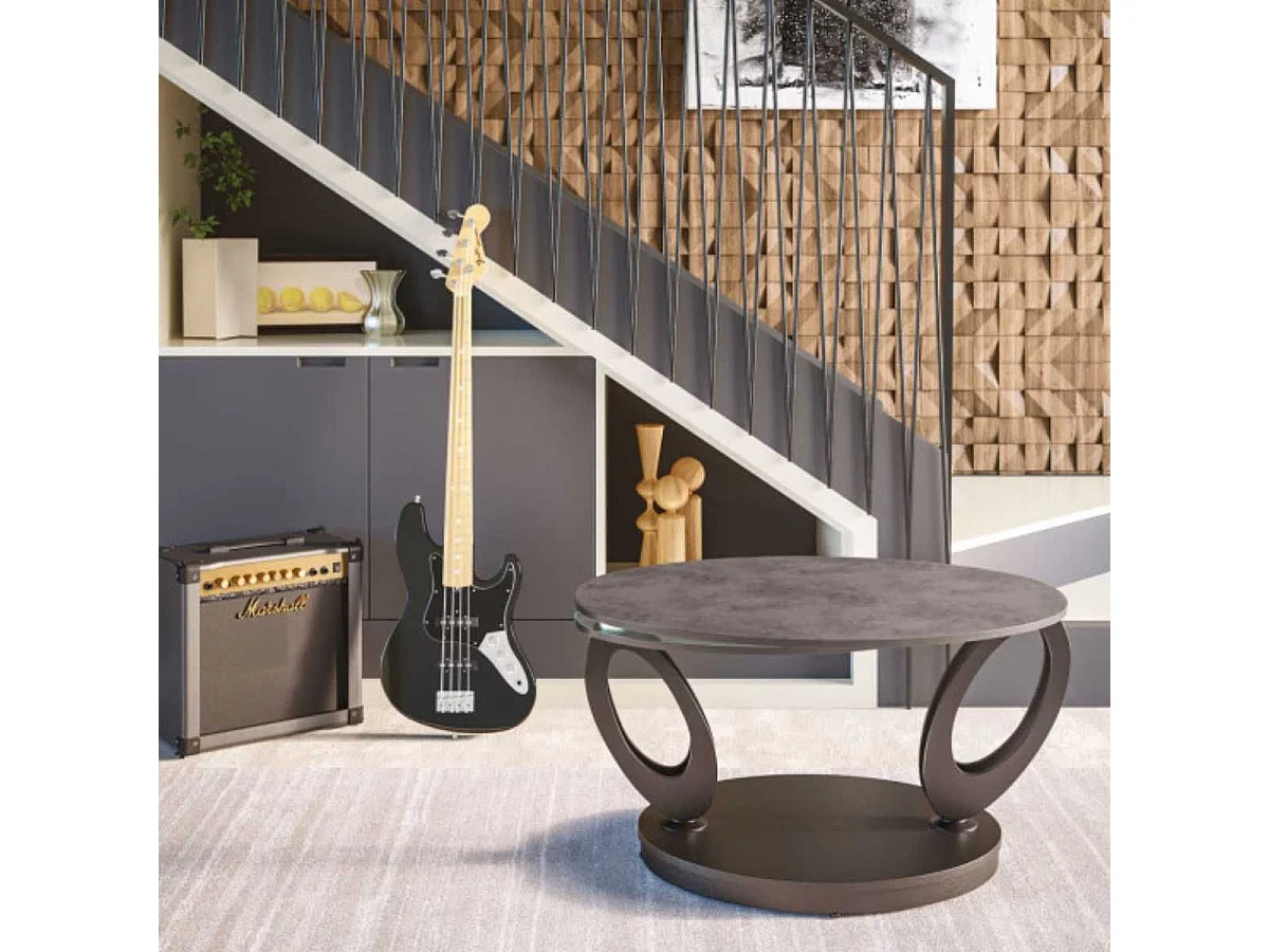 VITAK - Table Basse Ovale Plateaux Verre et Céramique Gris