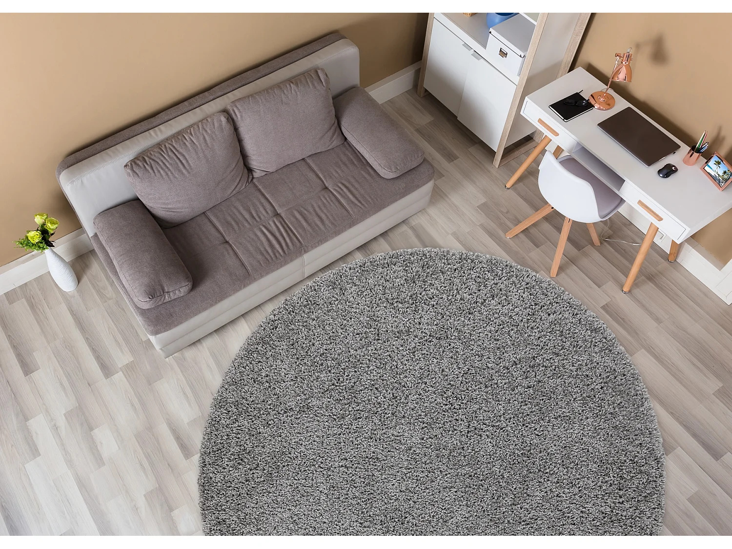 Tapijt SOFFI ROND shaggy 5cm grijskleuring cercle 160 cm