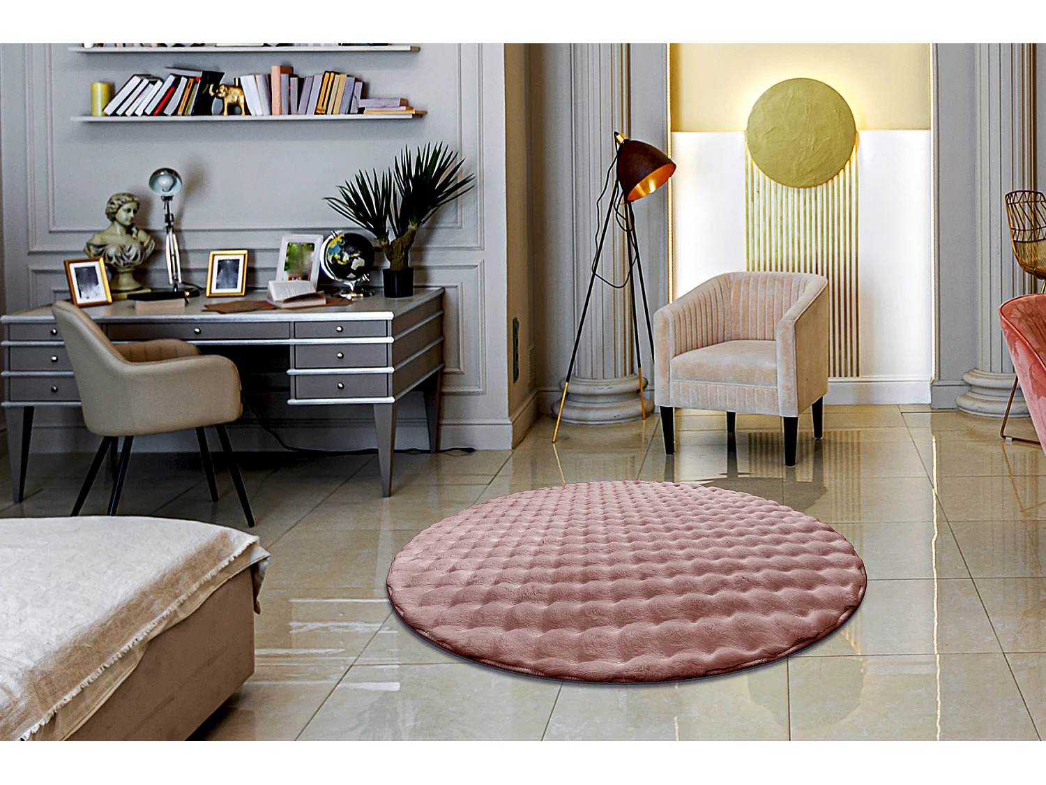 Tapijt BUBBLE cirkel poederroze 45 IMITATIE VAN KONIJNENBONT 3D struct cercle 200 cm
