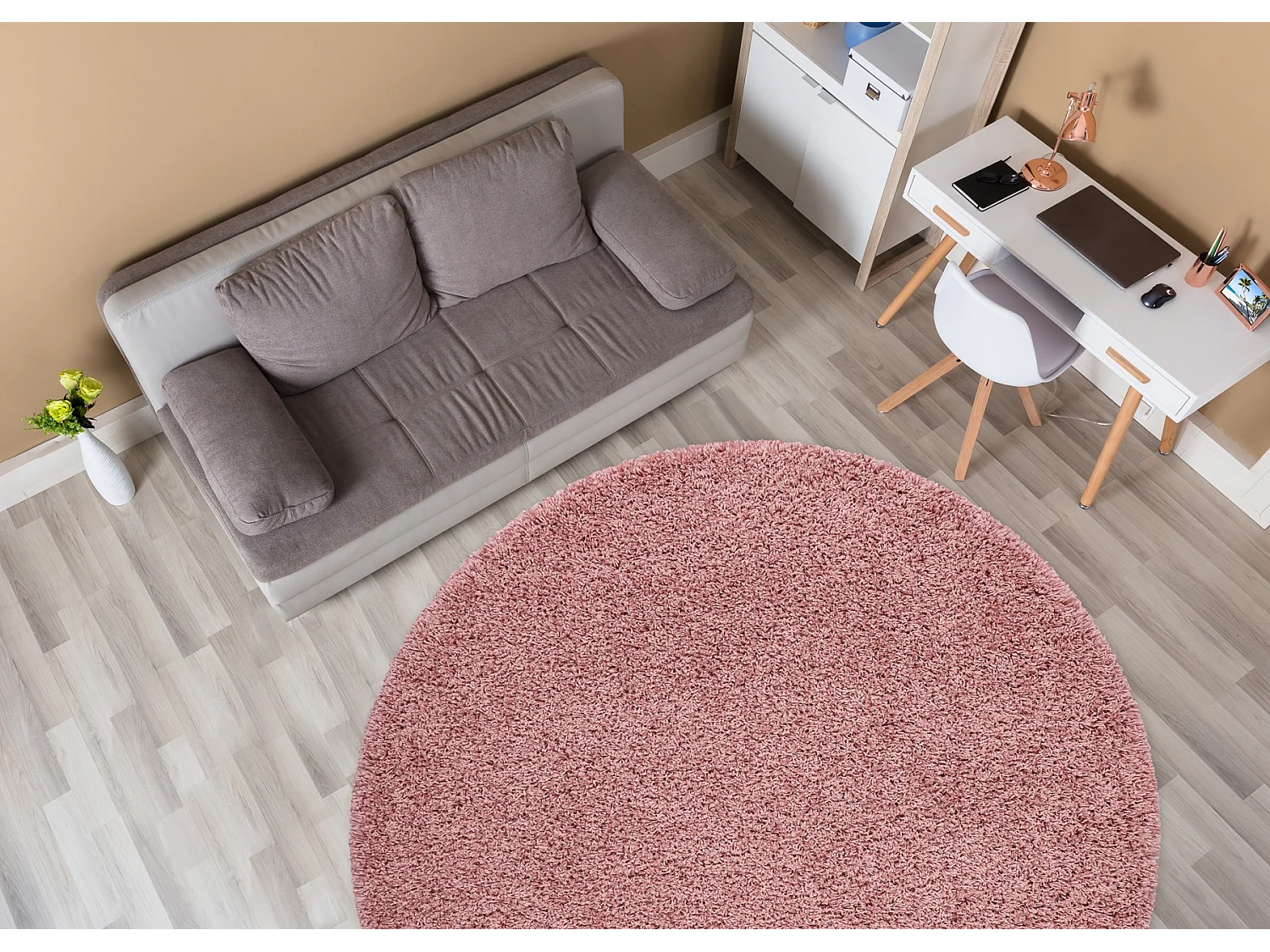 Tapijt SOFFI ROND shaggy 5cm rozekleuring  cercle 80 cm