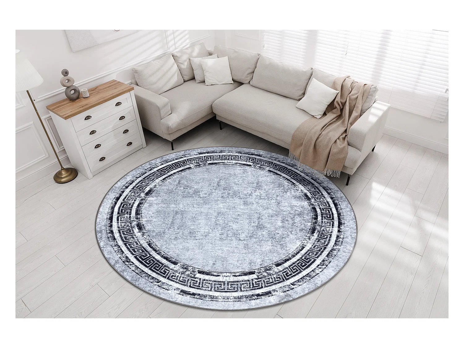 Tapis lavable MIRO 51254.802 cercle Marbre, grec antidérapant - gris  cercle 200 cm