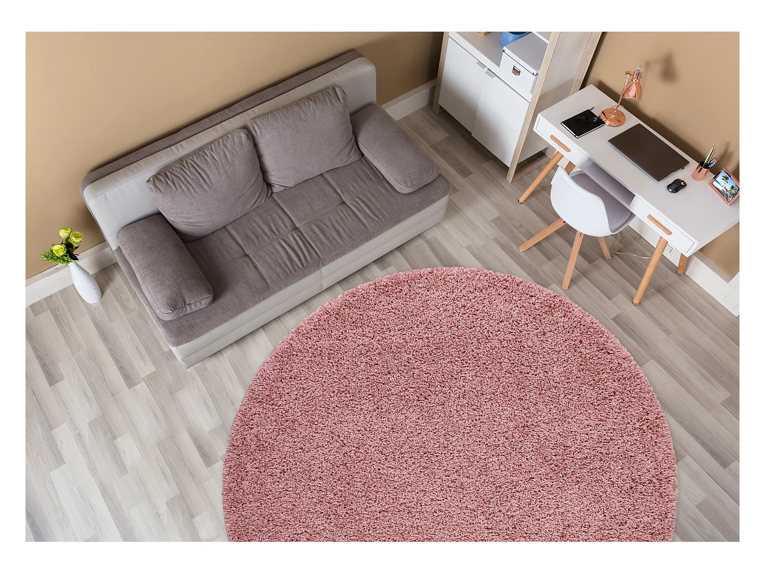 Tapis SOFFI Cercle shaggy 5cm rouge cercle 120 cm