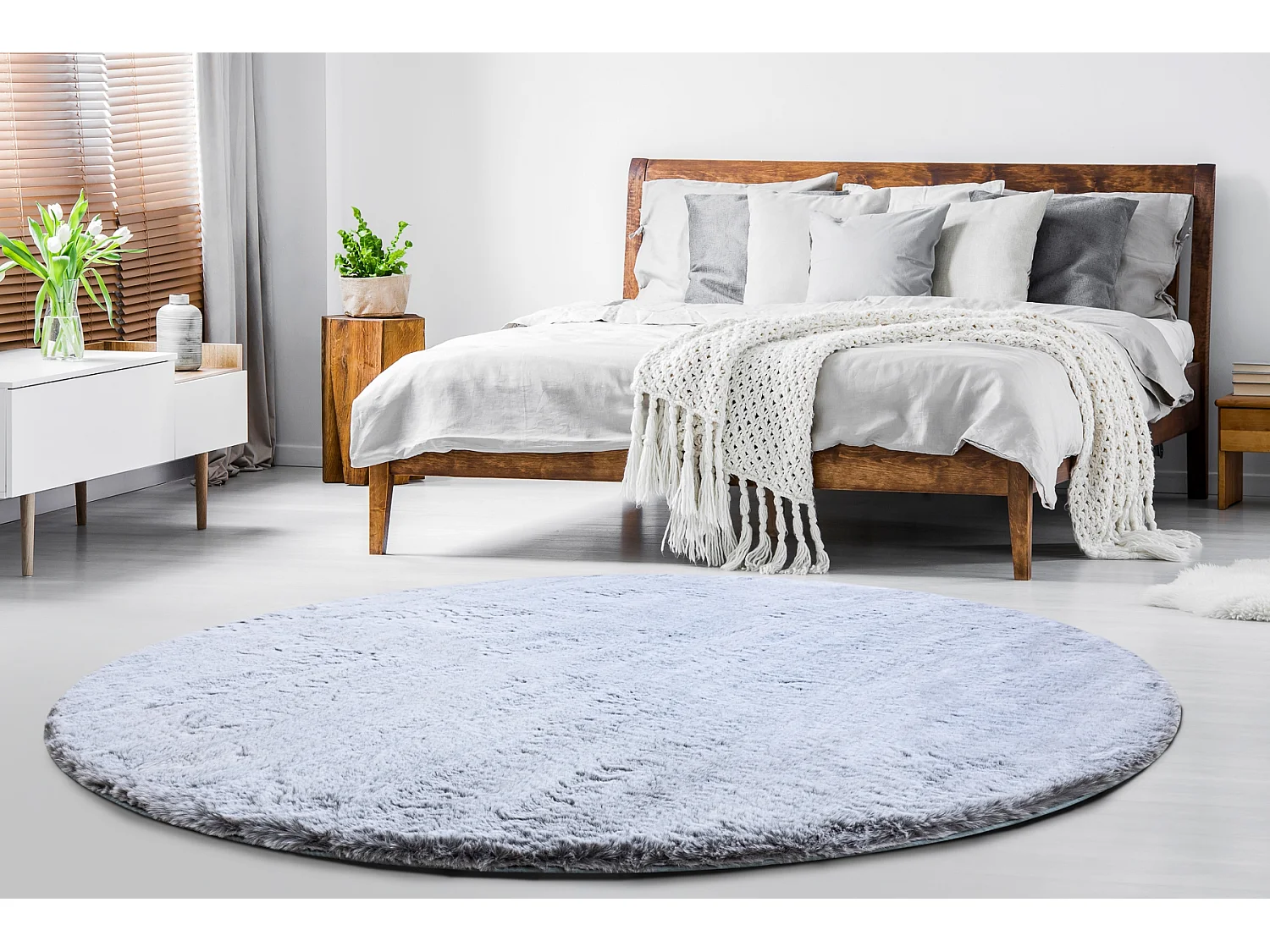 Tapijt LAPIN Shaggy ROND grijskleuring / ivoor, anti slip , Wasbaar , cercle 80 cm