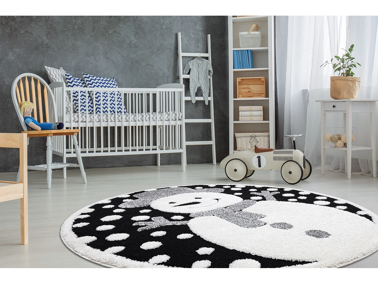 Kindertapijt JOY Rond , Snowman sneeuwman, voor kinderen - Structureel cercle 140 cm