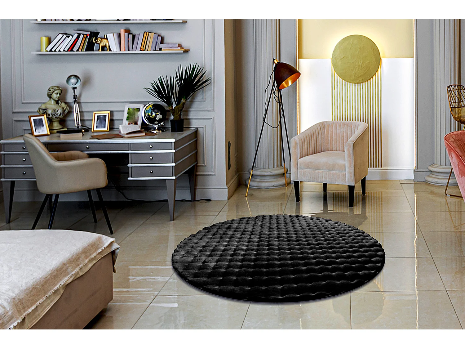 Teppich BUBBLE Kreis schwarz 25 IMITATION VON KANINCHENFELL 3D - struk cercle 80 cm