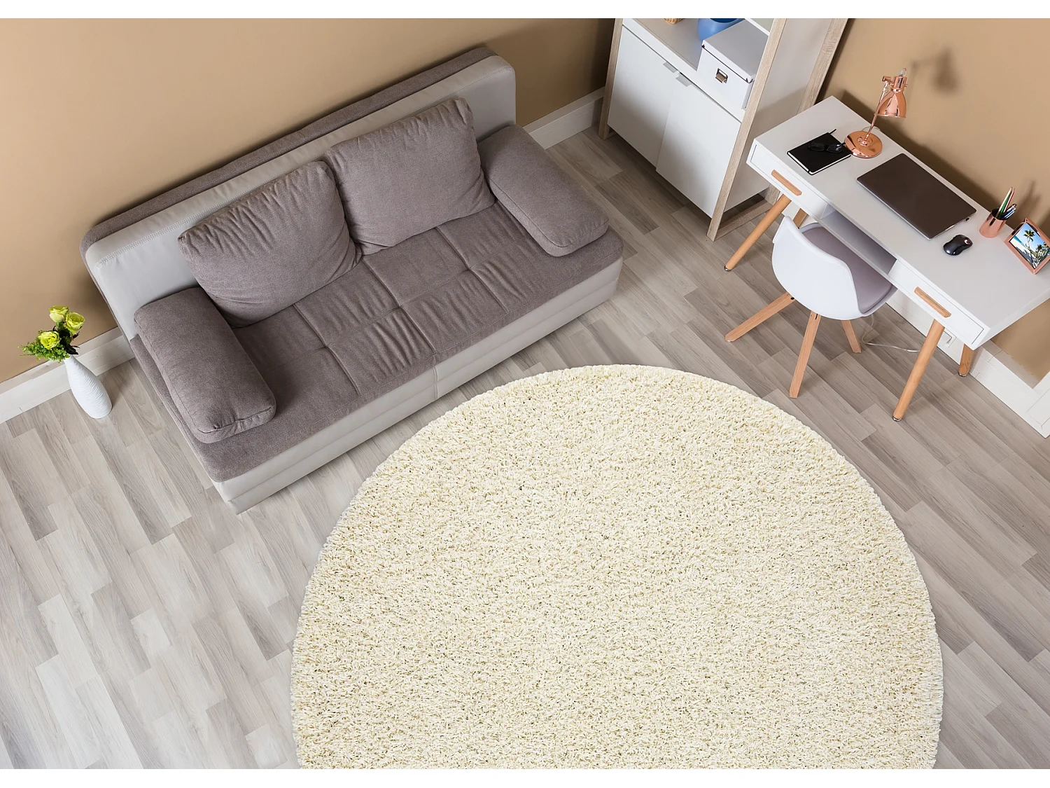 Tapis SOFFI Cercle shaggy 5cm crème cercle 120 cm