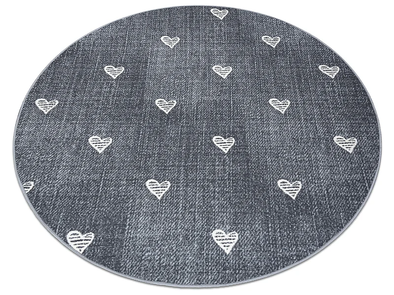 Teppich für Kinder HEARTS Kreis Jeans, vintage Herzen - grau cercle 133 cm
