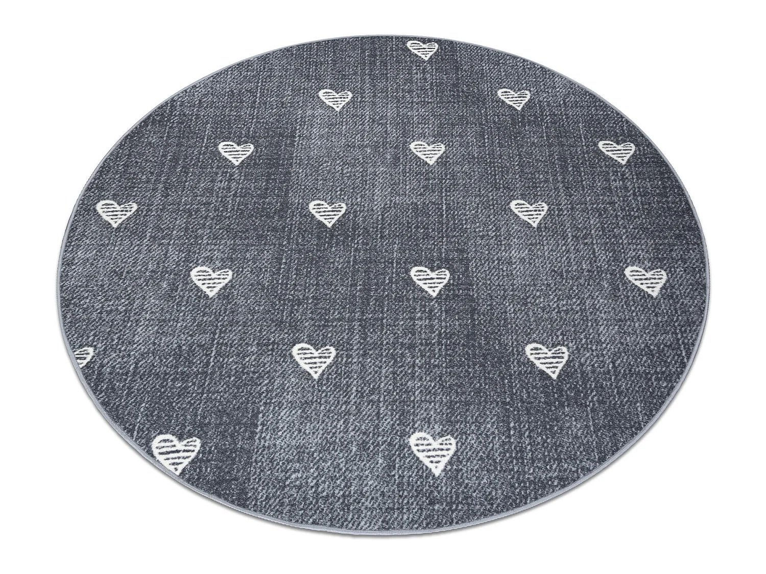 Tapis pour enfants HEARTS cercle Jeans, vintage cœurs - gris cercle 133 cm