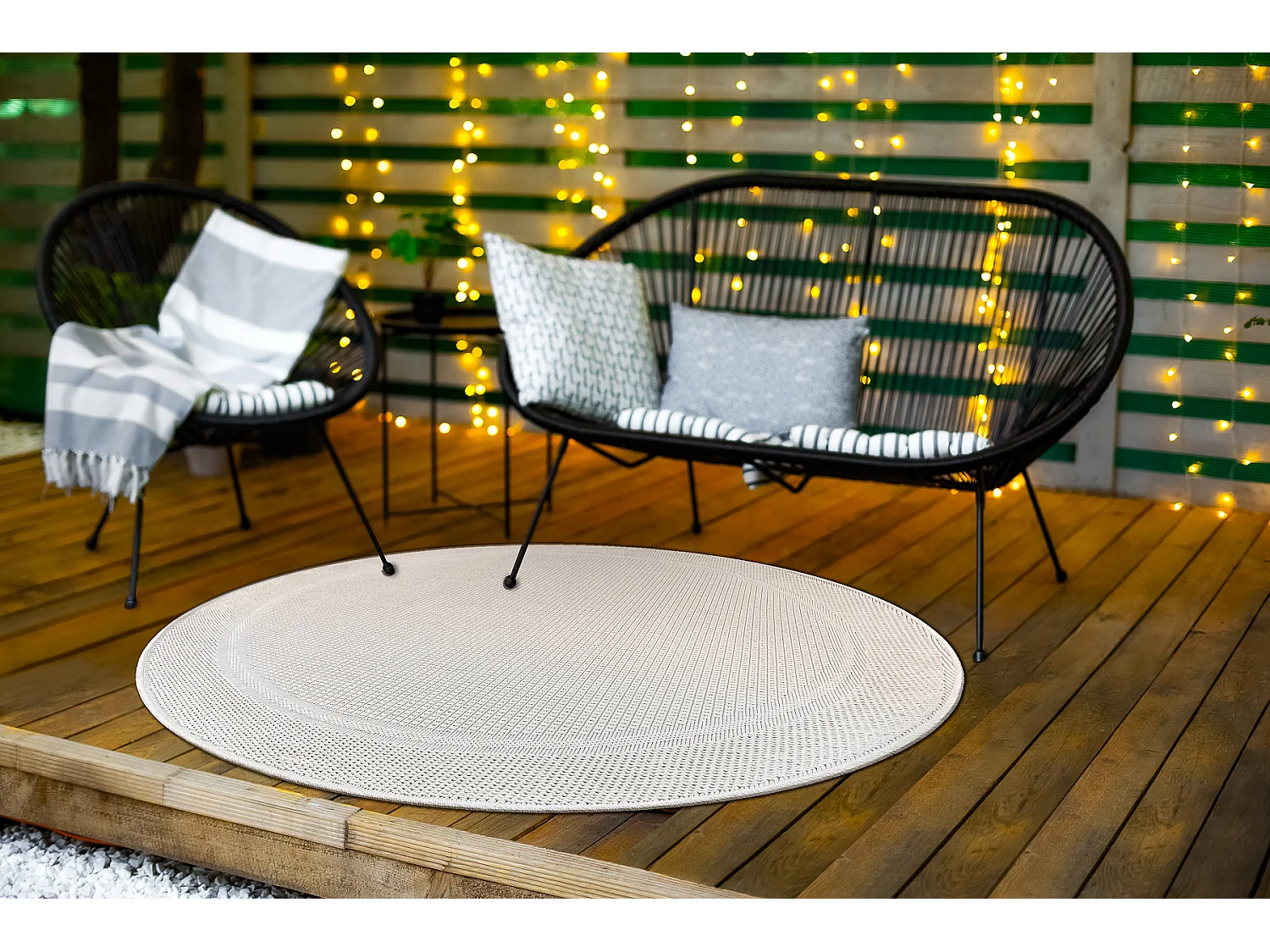 Teppich TIMO 5979 Kreis SISAL draussen Rahmen weiß  cercle 150 cm