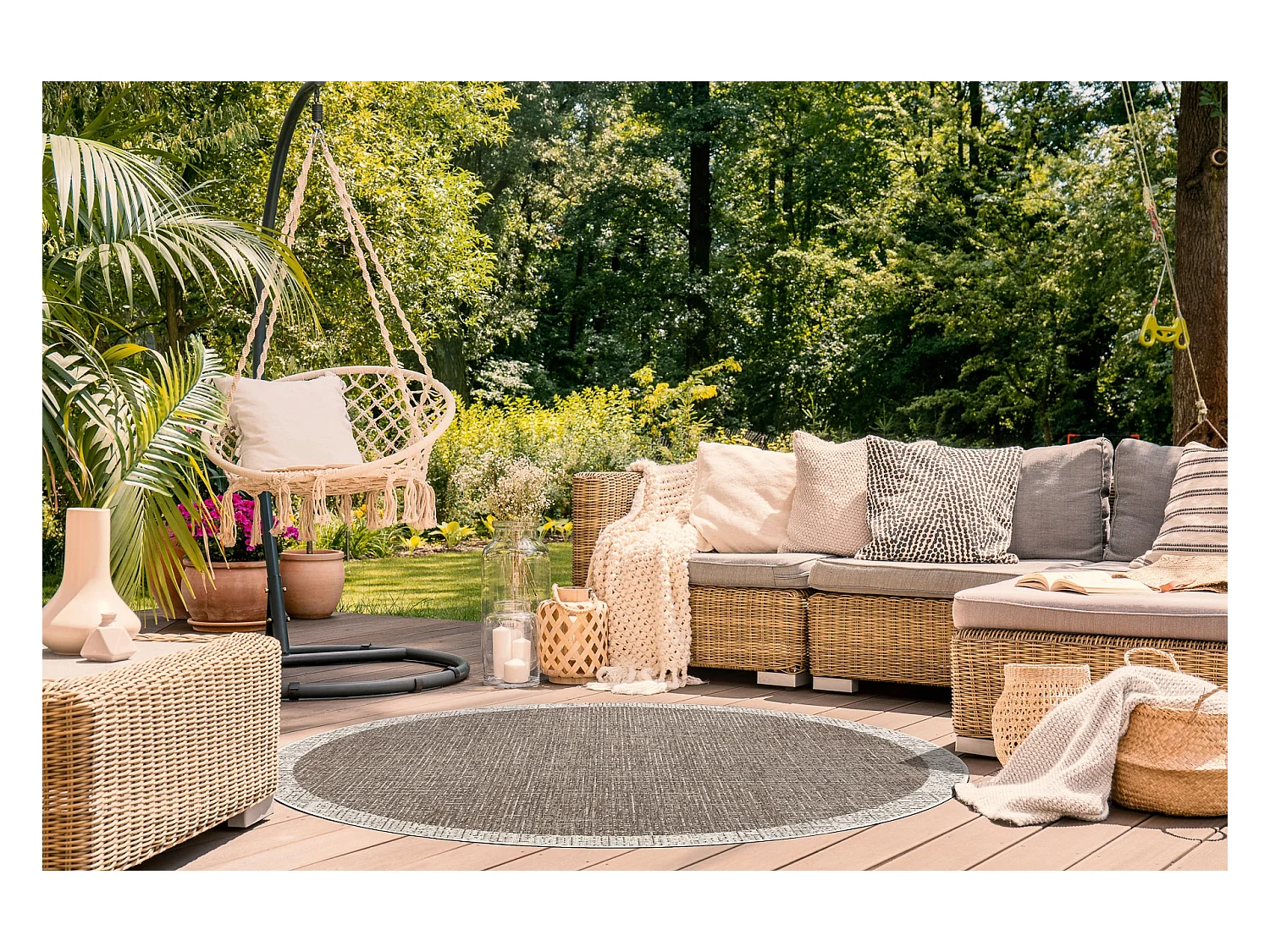 TAPIS EN CORDE SIZAL FLOORLUX Cercle 20401 Cadre taupe / champagne cercle 160 cm