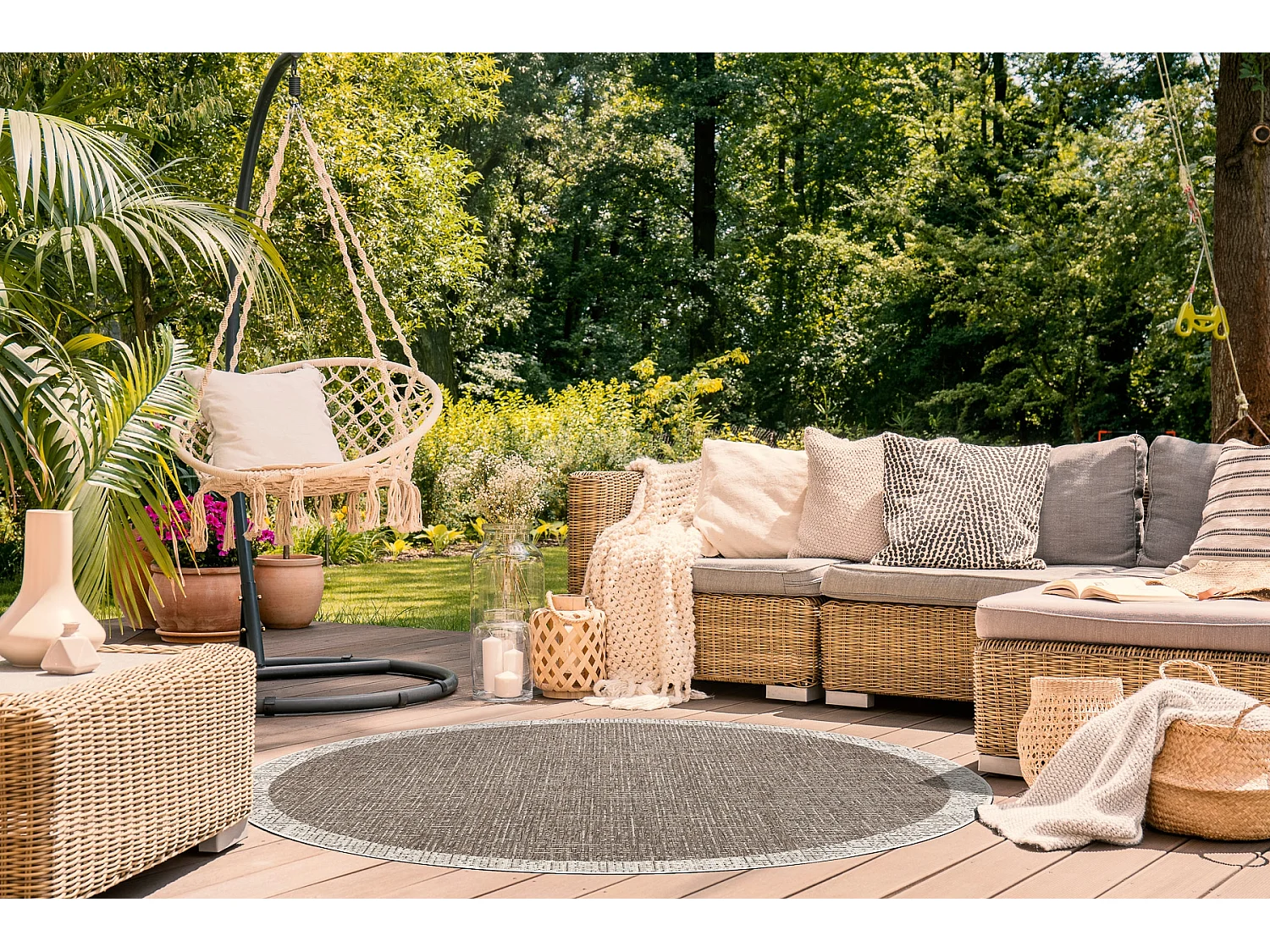 TAPPETO DI SPAGO SIZAL FLOORLUX Cerchio 20401 Telaio taupe / champagne cercle 160 cm